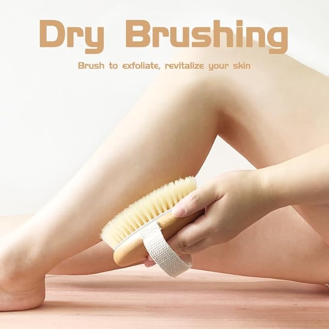 Bamboo Dry Body Brush Shower Brushing Removes Dry Skin with Massage Nodes Exfoliating Bath Brushes Body Scrubber