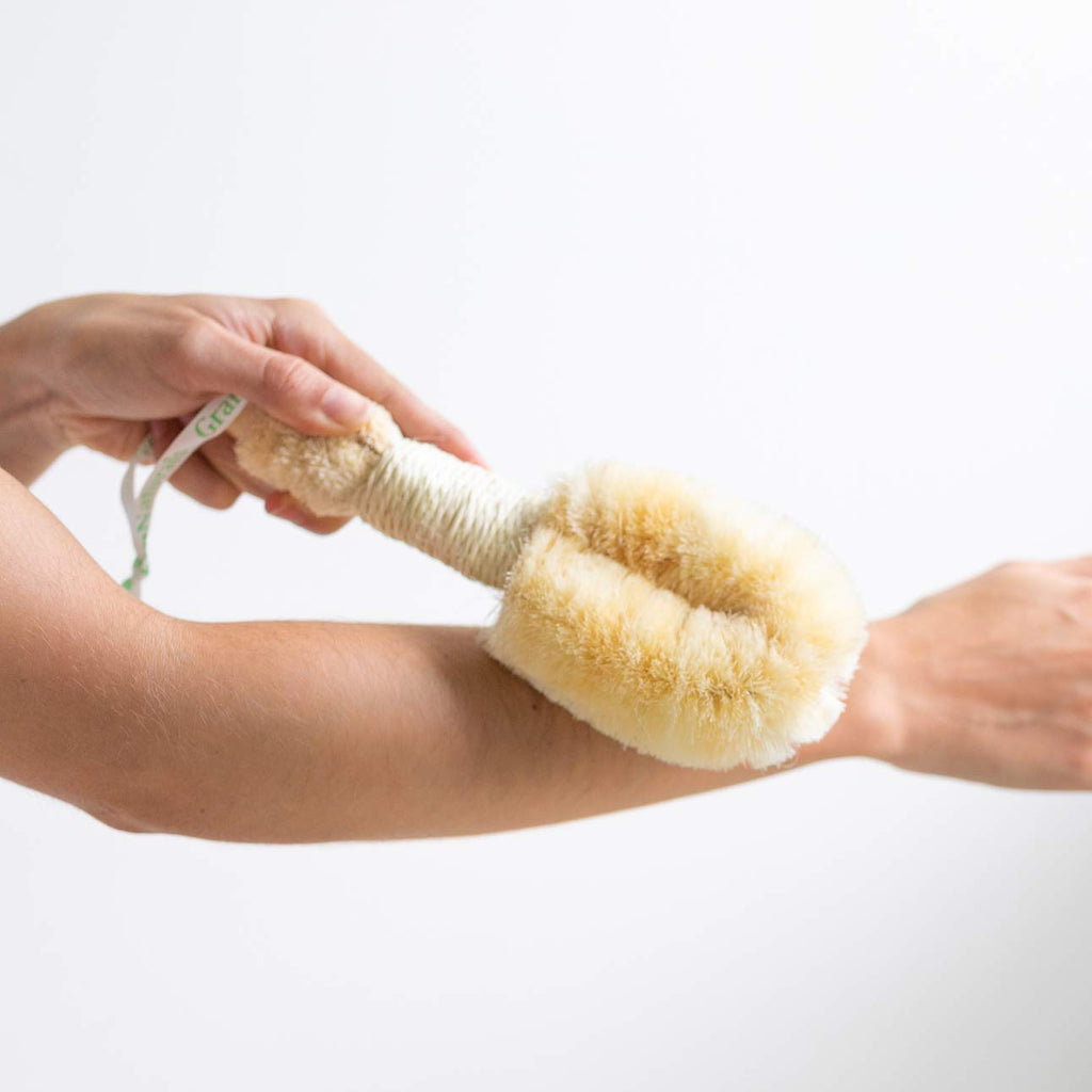 Natural Fiber Body Brush for Exfoliation | Dry & Wet Use | Long Handle Body Cleaning Brush
