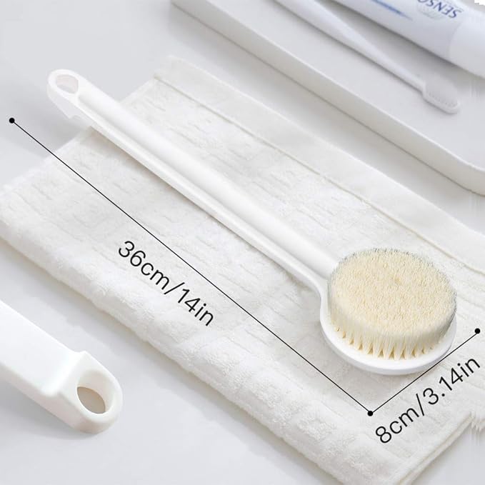 Body Brush Dry Brushing Shower Bath Brush Long Handle Gentle Back Skin Scrubber Exfoliate Massage Improve Blood Circulation Cellulite Treatment