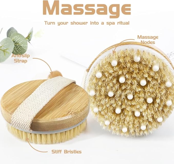 Bamboo Dry Body Brush Shower Brushing Removes Dry Skin with Massage Nodes Exfoliating Bath Brushes Body Scrubber