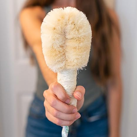 Natural Fiber Body Brush for Exfoliation | Dry & Wet Use | Long Handle Body Cleaning Brush