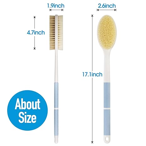 Back Scrubber Anti Slip for Shower, Shower Brush Long Handle with Stiff and Soft Bristles, Body Exfoliator for Bath or Dry Brush(Blue)