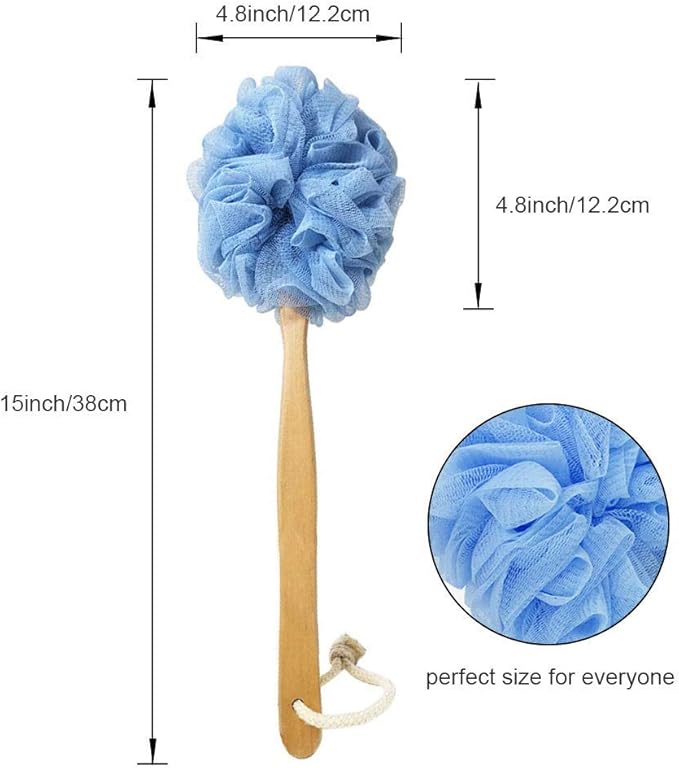 Loofah with Handle, Loofah on a Stick, Shower Sponge with Handle, Bath Brush, Shower Brush for Body, Back Scrubber for Shower, PE Soft Mesh Luffa for Men and Women