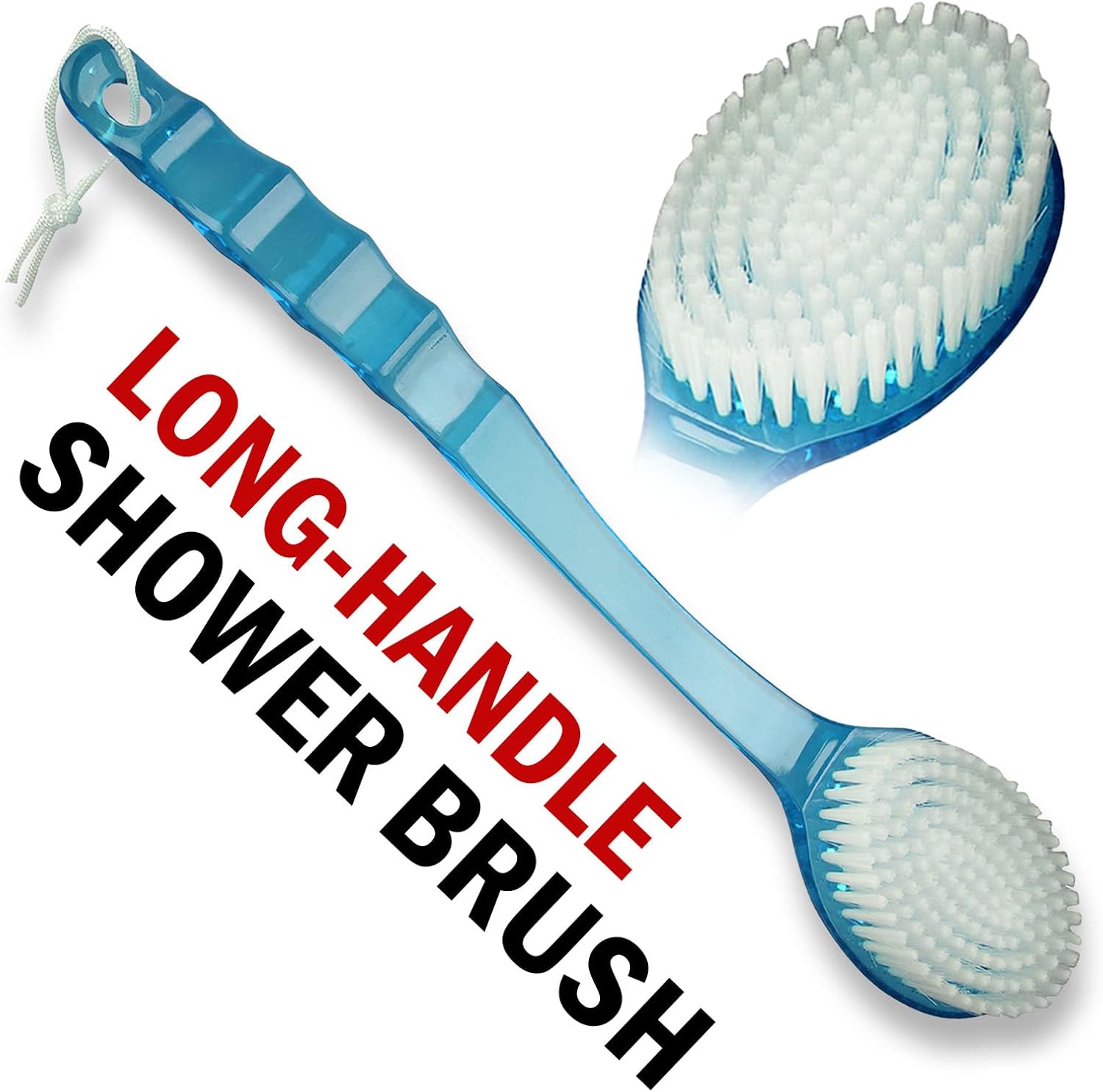 Bath Body Brush Long Handle Back Shower Brush Exfoliating Back, Body, and Feet Scrubber Soft Nylon Bristles (Blue)