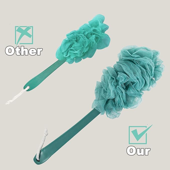 Bath and back scrubbing brush, loofah sponge exfoliating body brush, long-handled bath back brush with loofah, convenient for cleaning the back, bath accessories body brush (2-pack)