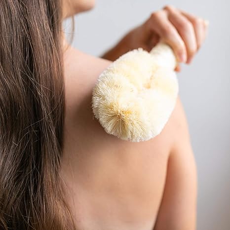 Natural Fiber Body Brush for Exfoliation | Dry & Wet Use | Long Handle Body Cleaning Brush