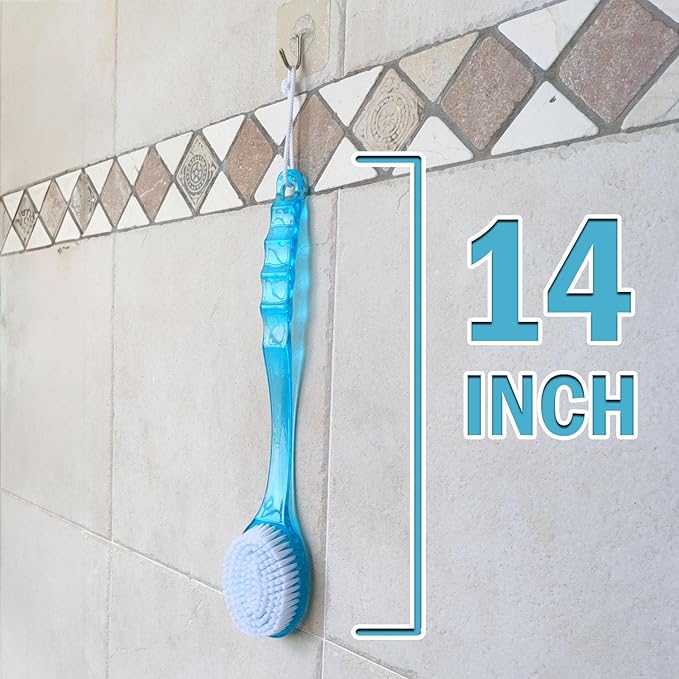 Bath Body Brush Long Handle Back Shower Brush Exfoliating Back, Body, and Feet Scrubber Soft Nylon Bristles (Blue)
